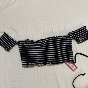 Xhilaration Black and White Striped Bikini Top